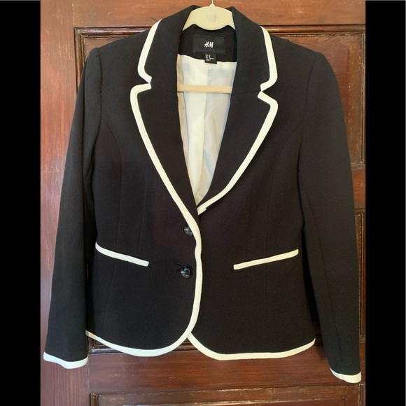 H&M Jackets & Blazers - H&M Black Jacket with White Piping